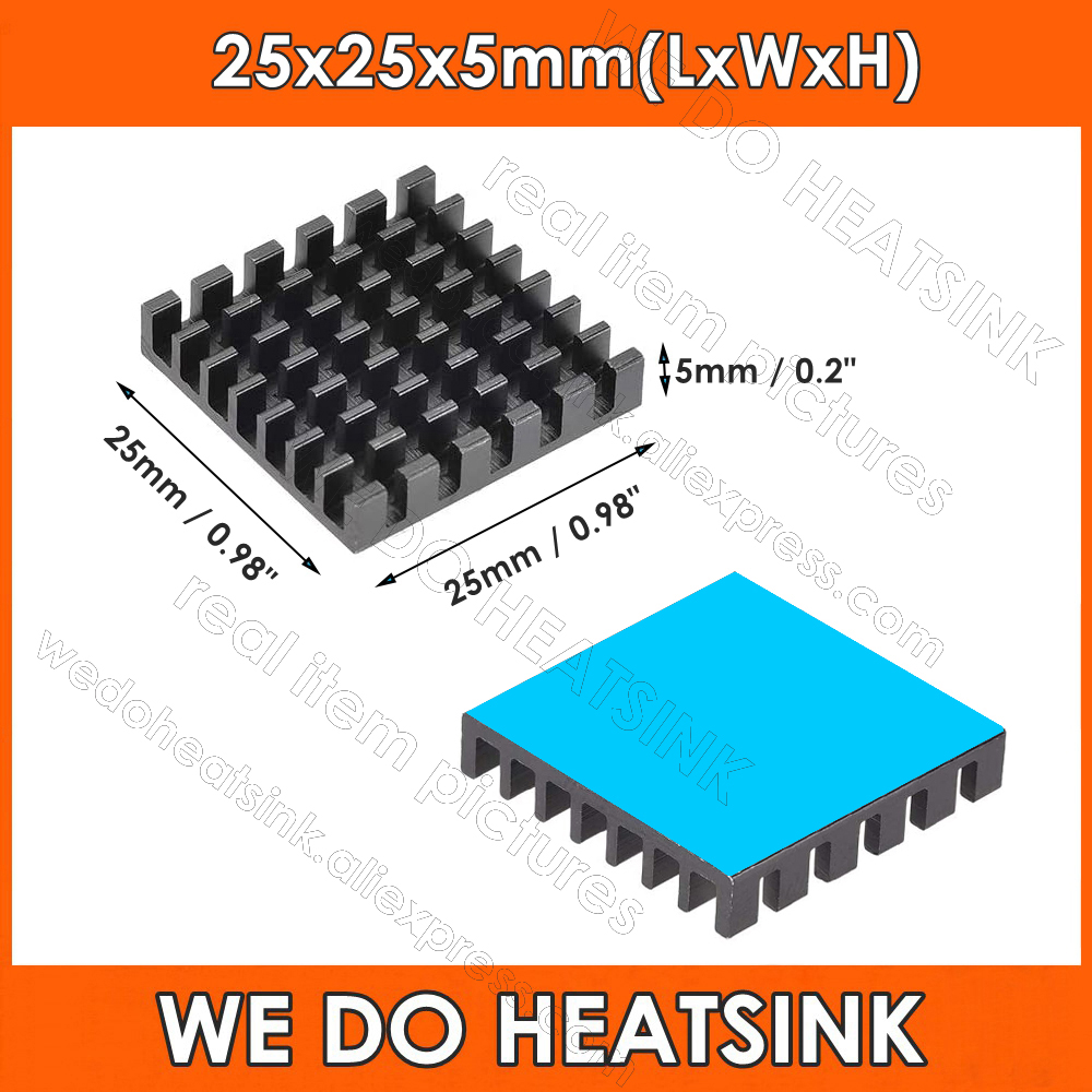 Aluminium Extrusion - Czarny radiator 25x25x5mm z wstępnie naklejowaną